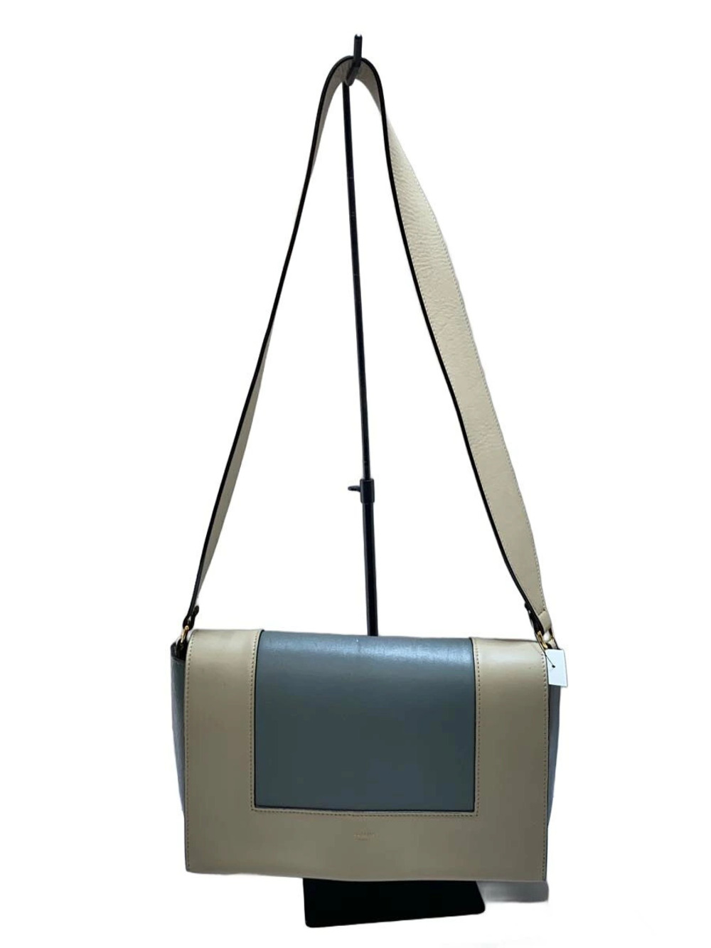 Celine Frame Leather Shoulder Bag smoky blue Beige Cream